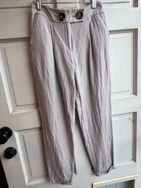 Calvin Klein Light Gray Pleated Chinos with Double Button Waist